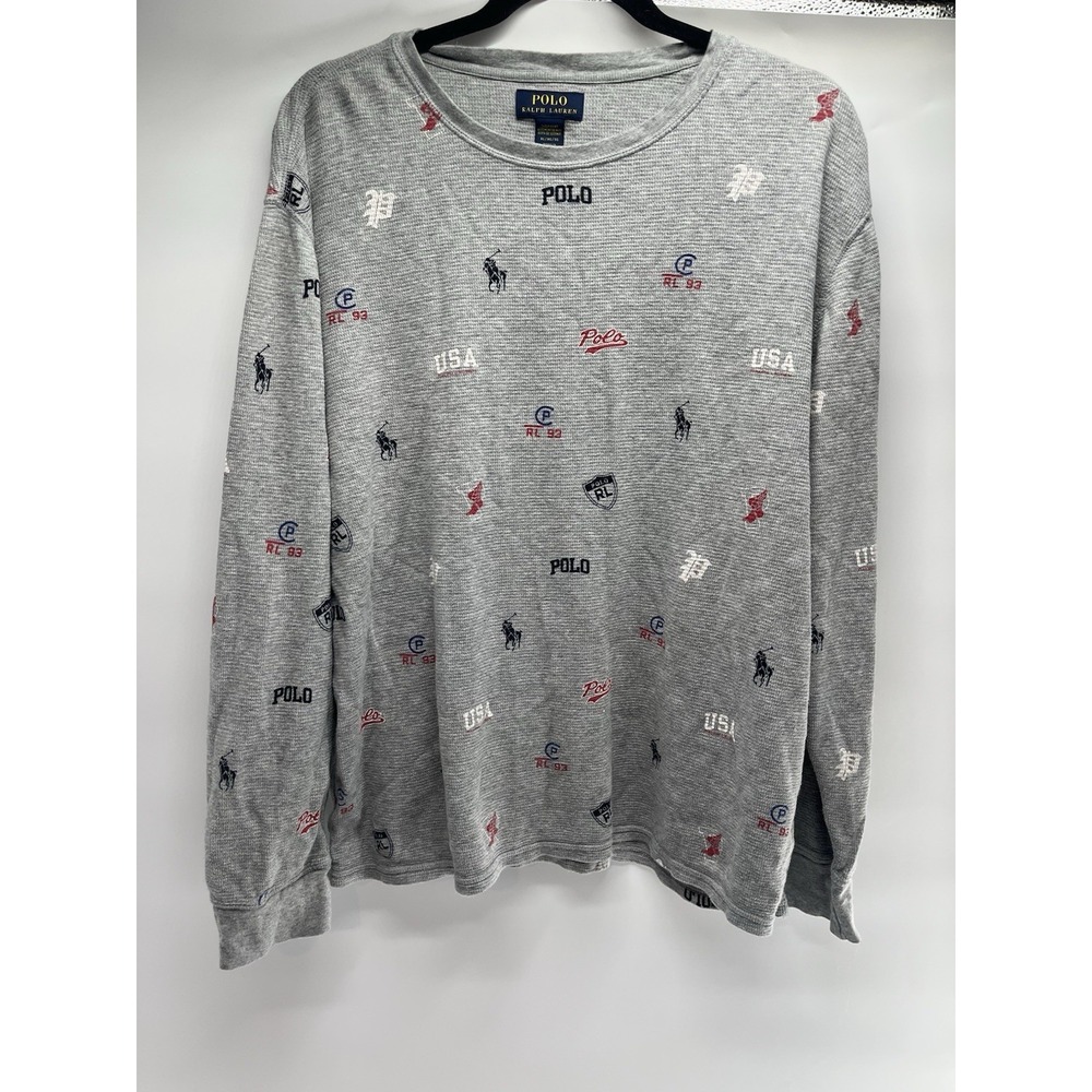 Polo Ralph Lauren Mens XLHeather Tossed Icon Print WaffleThermal Crew-Neck Shirt